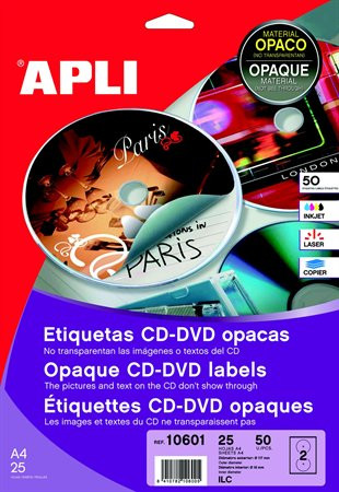 Etikett, CD/DVD, A4, teljes lefedettségű, matt, APLI Mega (LCA10808)