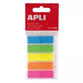   Jelölőcímke, műanyag, 5x25 lap, 12x45 mm, APLI, 5 szín (LCA11912)