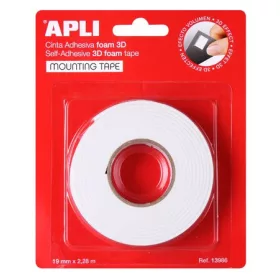   Ragasztó tekercs, 3D, kétoldalas, szivacs, APLI, 19 mm x 2,28 m, fehér (LCA13986)