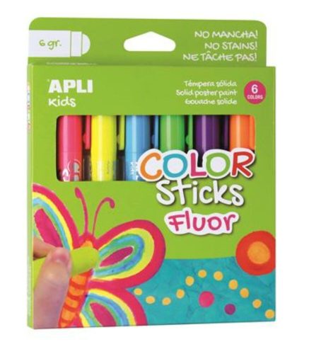 Tempera kréta készlet, APLI Kids Color Sticks Fluor, 6  fluoreszkáló szín (LCA14404)