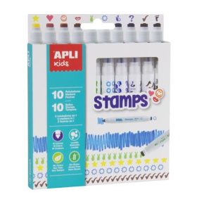   Filctoll készlet, nyomda, APLI Kids Markers Duo Stamps, 10 különböző szín és minta (LCA16807)