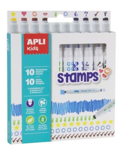Filctoll készlet, nyomda, APLI Kids Markers Duo Stamps, 10 különböző szín és minta (LCA16807)