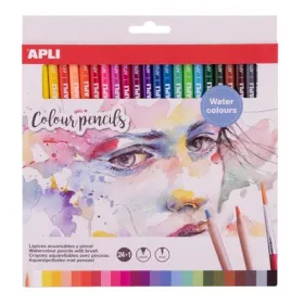   Akvarell színes ceruza készlet, háromszögletű, ecsettel, APLI, 24 különböző szín (LCA18913)