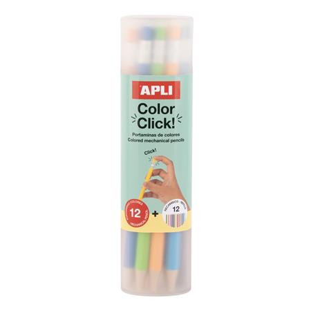 Színes töltőceruza készlet, ceruzatartóban, APLI Color Click, 12 különböző szín (LCA20080)