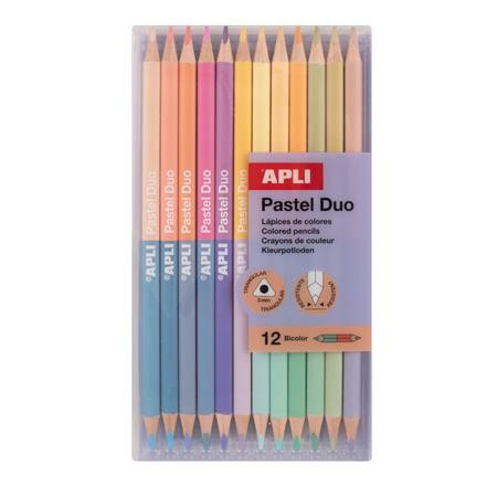 Színes ceruza készlet, kétvégű, háromszögletű, APLI Pastel Duo, 24 különböző pasztel  szín (LCA20083D)
