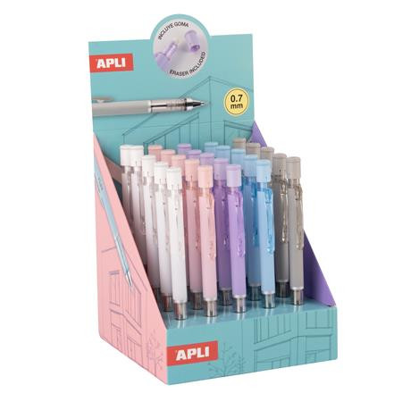 Nyomósirón display, 0,7 mm, hegyezővel,  rázós, APLI, vegyes színekben, 25 db (LCA20273)