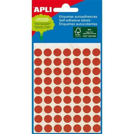 Etikett, 8 mm kör, kézzel írható, színes, APLI, piros, 288 etikett/csomag (LCA2046)