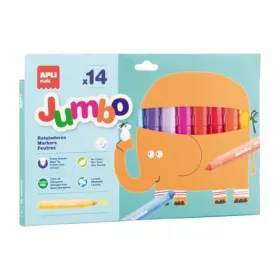   Filctoll készlet, 9,6 mm, kimosható, vastag, APLI Kids Jumbo, 14 különböző szín (LCA20623)