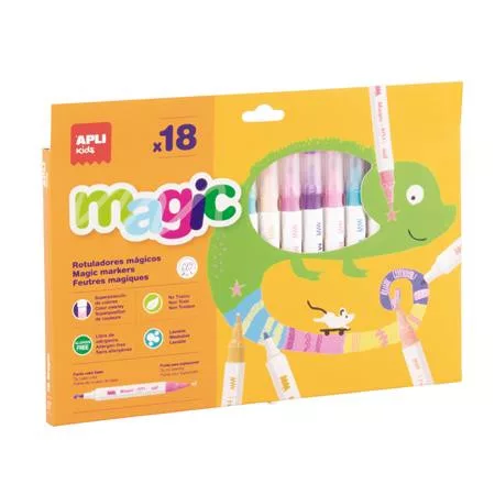 Filctoll készlet, kétvégű, kimosható, APLI Kids Magic, 18 különböző szín (LCA20625)
