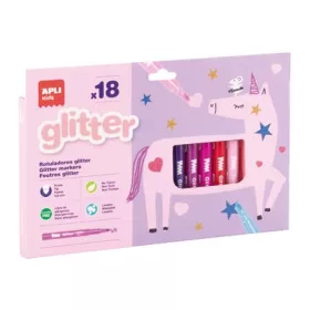   Filctoll készlet, 4,8 mm, kimosható, csillámos, APLI Kids Glitter, 18 különböző szín (LCA20626)