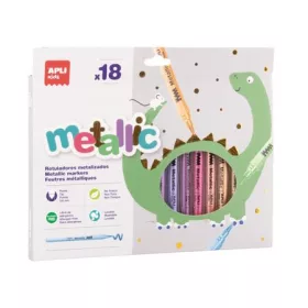   Filctoll készlet, 3,6 mm, kimosható, metálfényű, APLI Kids Metallic, 18 különböző szín (LCA20627)