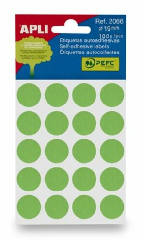 Etikett, 19 mm kör, kézzel írható, színes, APLI, zöld 100 etikett/csomag (LCA2066)