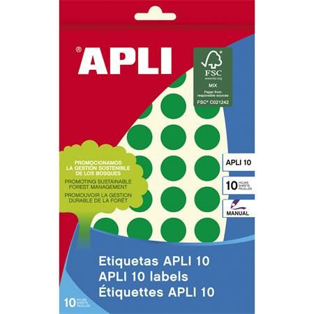 Etikett, 16 mm kör, kézzel írható, színes, APLI, zöld, 432 etikett/csomag (LCA2741)