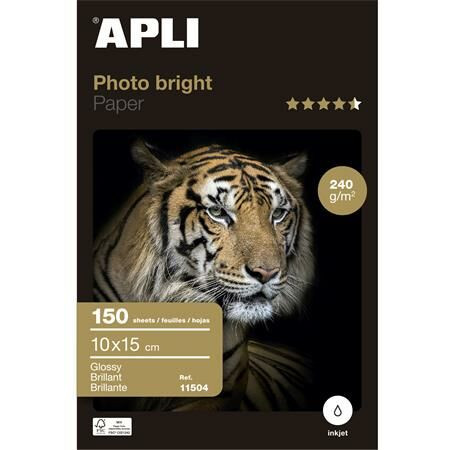 Fotópapír, tintasugaras, 10x15 cm, 240 g, fényes, APLI Photo Bright (LEAA11504)