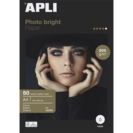 Fotópapír, tintasugaras, A4, 200 g, fényes, APLI Photo bright (LEAA12239)