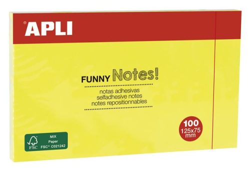 Öntapadó jegyzettömb, 125x75 mm, 100 lap, APLI Funny, sárga (LNP15002)