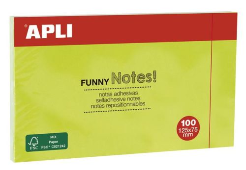 Öntapadó jegyzettömb, 125x75 mm, 100 lap, APLI Funny, zöld (LNP15004)