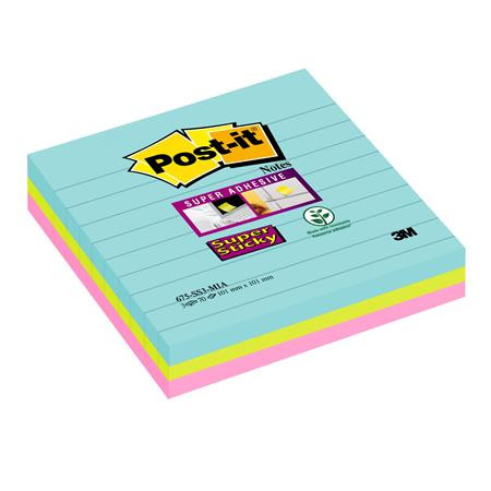 Öntapadó jegyzettömb, vonalas, 3x70 lap, 101x101 mm, 3M POSTIT Super Sticky Cosmic, vegyes színek (LP34643)