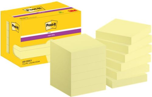 Öntapadó jegyzettömb csomag, 48x48 mm, 12x90 lap, 3M POSTIT Super Sticky, sárga (LP62212SSCYEU)