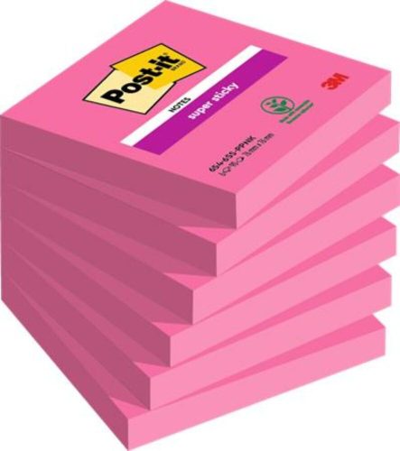 Öntapadó jegyzettömb, 76x76 mm, 6x90 lap, 3M POSTIT Super Sticky, pink (LP6546SSPNK6)
