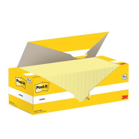 Öntapadó jegyzettömb, 76x76 mm, 18+6x100 lap, 3M POSTIT, kanári sárga (LP654CYVP24)