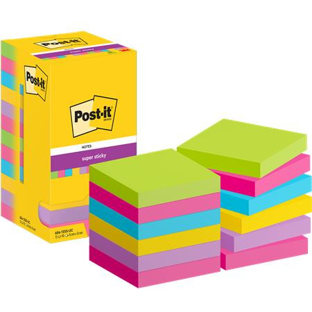Öntapadó jegyzettömb, 76x76 mm, 12x90 lap, 3M POSTIT Super Sticky, vegyes (LP654SUC)