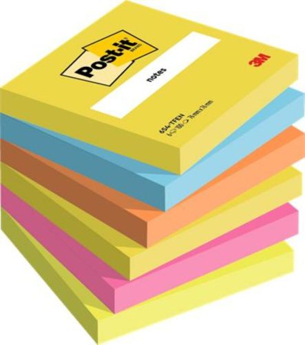 Öntapadó jegyzettömb, 76x76 mm, 6x100 lap, 3M POSTIT Energetic, vegyes színek (LP654TFEN)