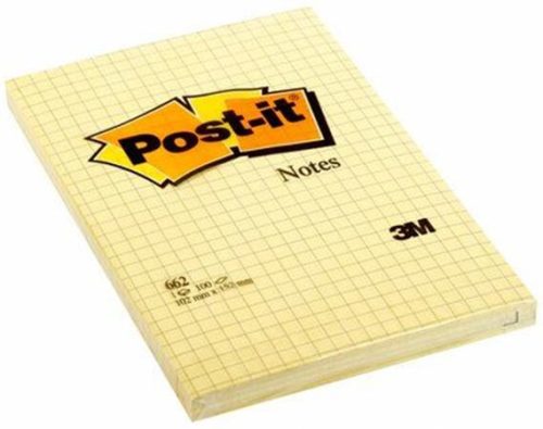 Öntapadó jegyzettömb, 102x152 mm, 100 lap, kockás, 3M POSTIT, sárga (LP6621)