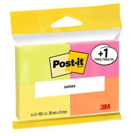   Öntapadó jegyzettömb, 38x51 mm, 4x100 lap, 3M POSTIT, Neon (LP6812P)