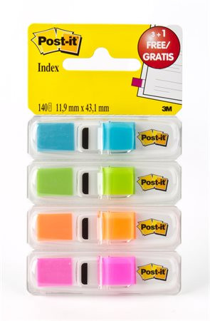 Jelölőcímke adagolóban, műanyag, 4x35 lap, 12x43 mm, 3M POSTIT, élénk színek (LP6834ABX)