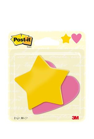 Öntapadó jegyzettömb, szív és csillag forma, 70x72 mm, 2x30 lap, sárga és rózsaszín (LPBC2030SHEU)
