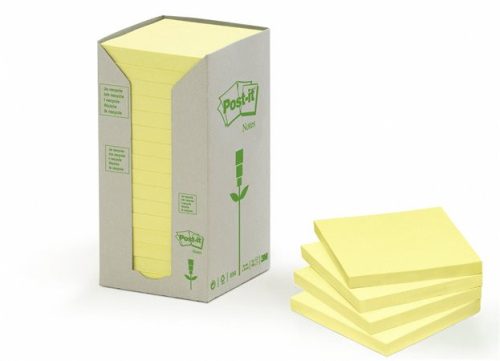 Öntapadó jegyzettömb, 76x76 mm, 16x100 lap, környezetbarát, 3M POSTIT, sárga (LPK6541T)