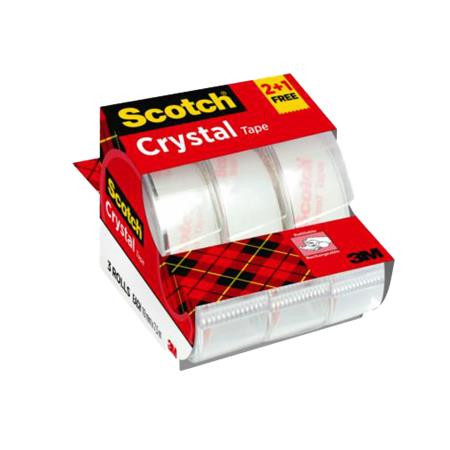 Ragasztószalag adagolón, kézi, 19 mm x 7,5 m, 3M SCOTCH Crystal, 2+1 akció (LPM61975C32)