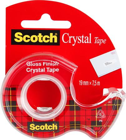 Ragasztószalag, adagolón, kézi, 19 mm x 7,5 m, 3M SCOTCH Crystal (LPM61975D)