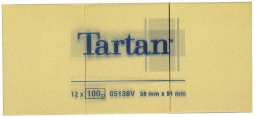 Öntapadó jegyzettömb, 38x51 mm, 100 lap, 12 tömb/cs, TARTAN, sárga (LPT5138)