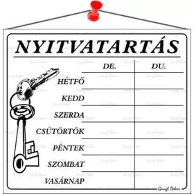   Információs tábla, 20x17,5 cm, Nyitvatartás, fehér (LUIN001)