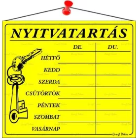   Információs tábla, 20x17,5 cm, Nyitvatartás, sárga (LUIN002)