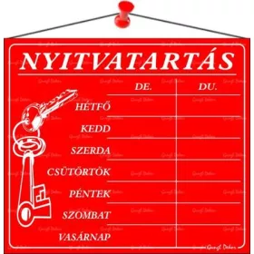   Információs tábla, 20x17,5 cm, Nyitvatartás, piros (LUIN003)