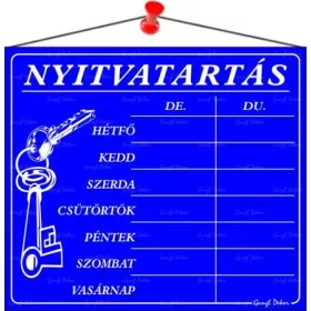   Információs tábla, 20x17,5 cm, Nyitvatartás, kék (LUIN004)