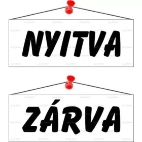   Információs tábla, 22x8,5 cm, kétoldalas, Nyitva/Zárva, fehér (LUIN005)