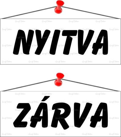 Információs tábla, 22x8,5 cm, kétoldalas, Nyitva/Zárva, fehér (LUIN005)