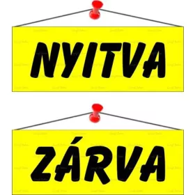   Információs tábla, 22x8,5 cm, kétoldalas, Nyitva/Zárva, sárga (LUIN006)