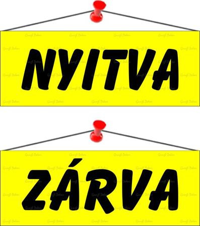 Információs tábla, 22x8,5 cm, kétoldalas, Nyitva/Zárva, sárga (LUIN006)