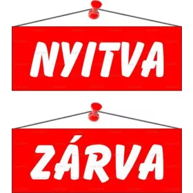   Információs tábla, 22x8,5 cm, kétoldalas, Nyitva/Zárva, piros (LUIN007)