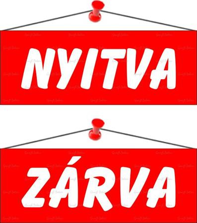 Információs tábla, 22x8,5 cm, kétoldalas, Nyitva/Zárva, piros (LUIN007)