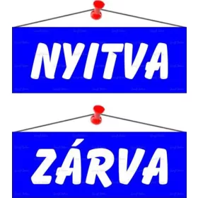   Információs tábla, 22x8,5 cm, kétoldalas, Nyitva/Zárva, kék (LUIN008)