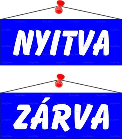 Információs tábla, 22x8,5 cm, kétoldalas, Nyitva/Zárva, kék (LUIN008)
