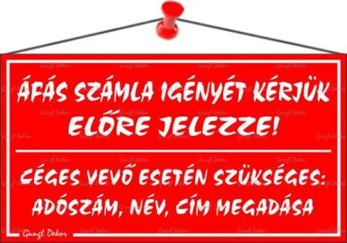 Információs tábla, 22,5x12,5 cm, ÁFÁS számla igényét kérjük előre jelezze!, piros (LUIN015)