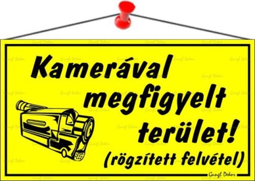 Információs tábla, 22,5x12,5 cm, Kamerával megfigyelt terület, sárga (LUIN026)