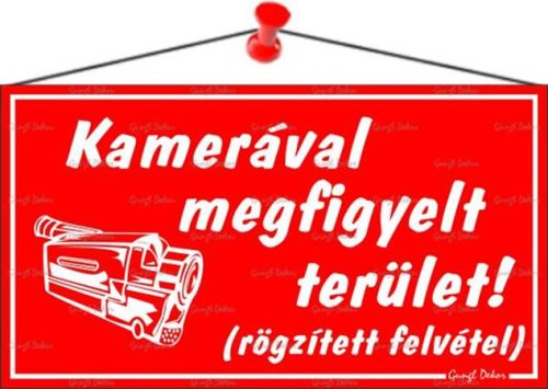Információs tábla, 22,5x12,5 cm, Kamerával megfigyelt terület, piros (LUIN027)